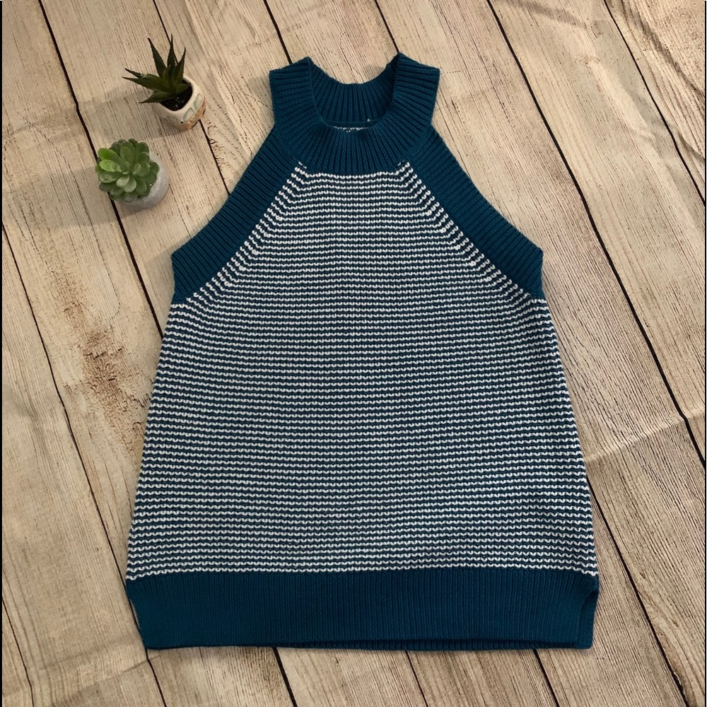 LOFT Teal and White Striped Sweater